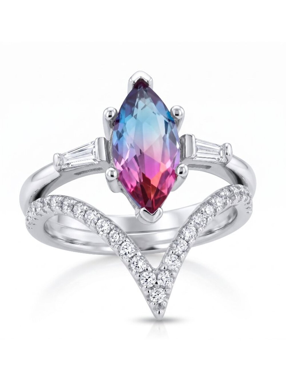 Pink & Purple marquise Gemstone Ring, real 925 Sterling Silver Charmed Aroma